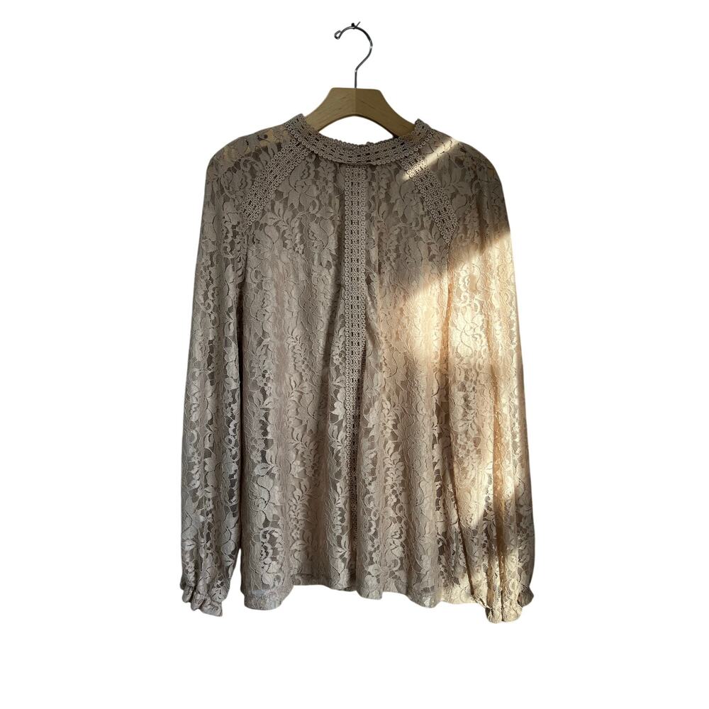 Cable & Gauge Lace Romantic Blouse Plus Size 1X Sheer Boho Cottagecore Top